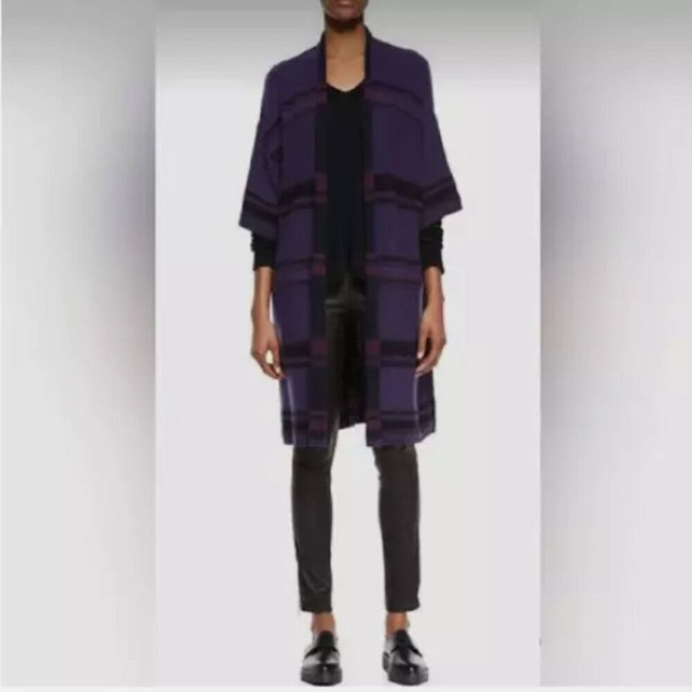Vince Open Cardigan Purple Striped Wool Cashmere Oversized Duster